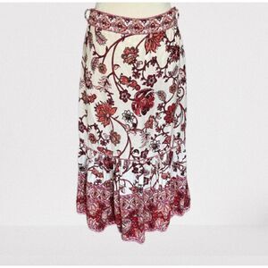 House of Harlow 1960 Linen Blend Floral Maxi Skirt in Red & Cream M